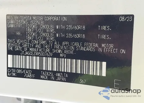 2024 Lexus Nx 350 из США, поврежденный, VIN JTJAGCEZXR5007639